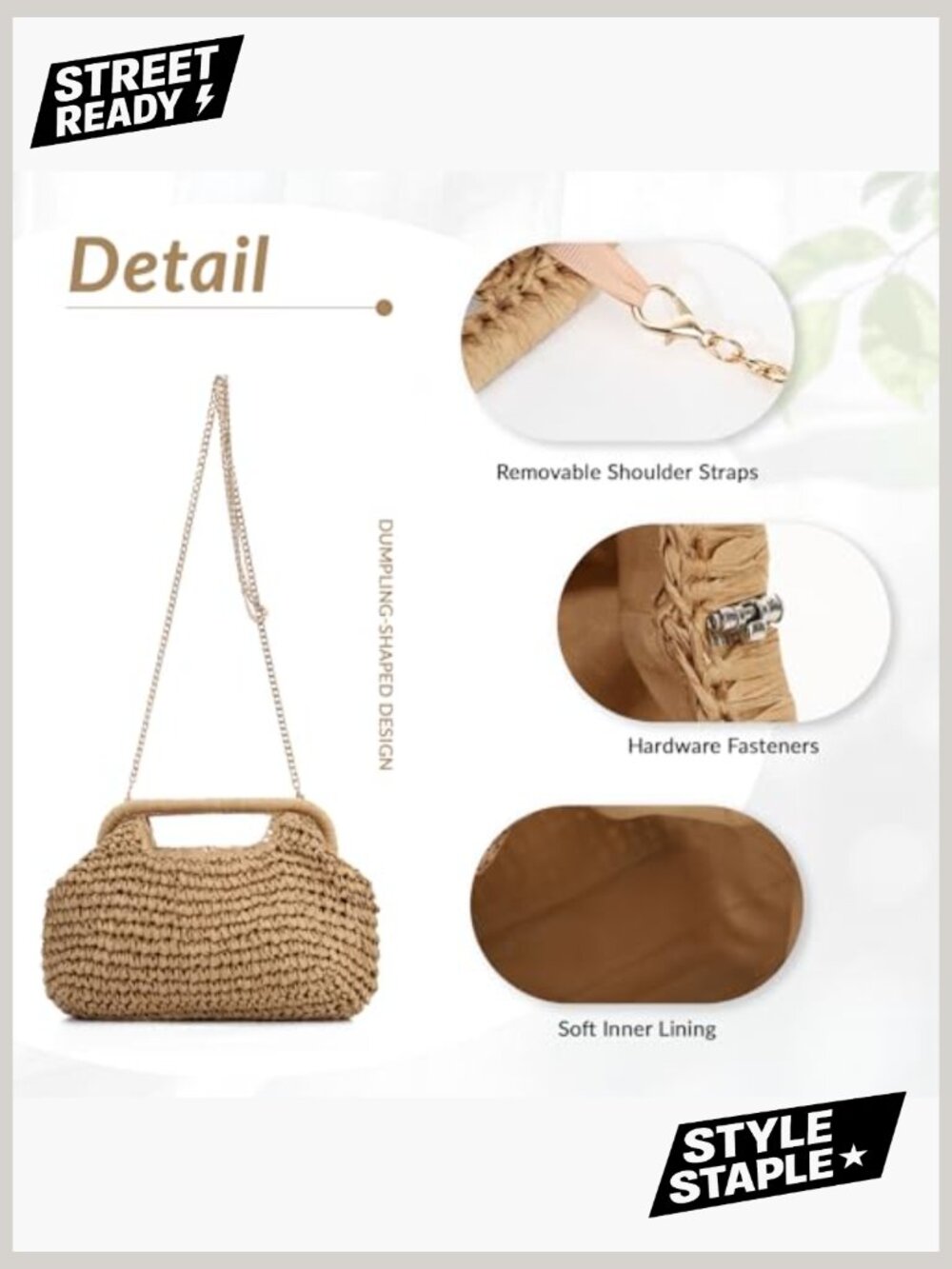 Woven Straw Dumpling Clutch Bag for Women Summer Beach - Picture 5 of 7